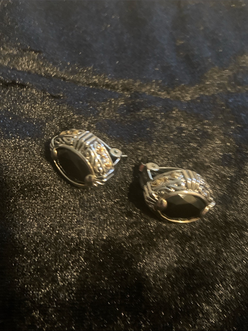 Sterling Silver Black Onyx Clip On Earrings - Picture 5 of 6